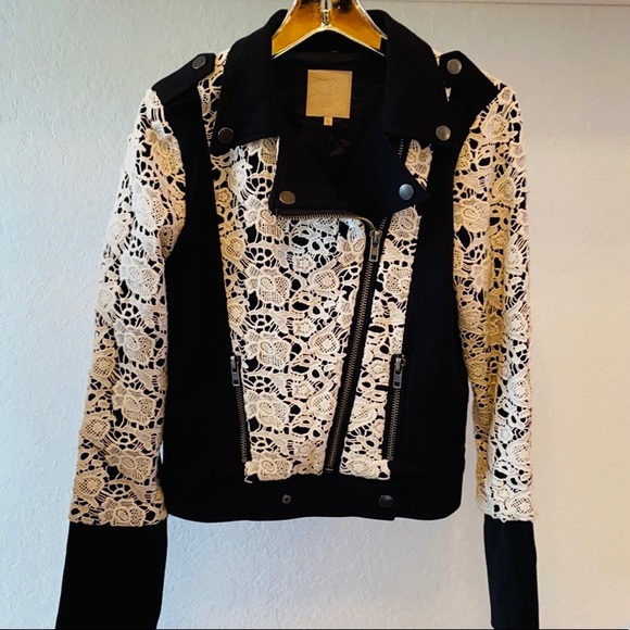 Chaser x Revolve Black/White Lace Moto Jacket NEW - Picture 2 of 8